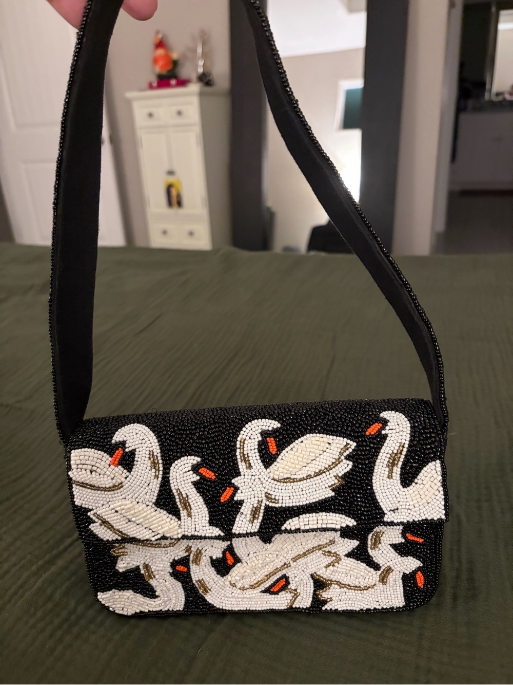 Black Beaded Swan-Pattern Shoulder Bag - Anthropologie